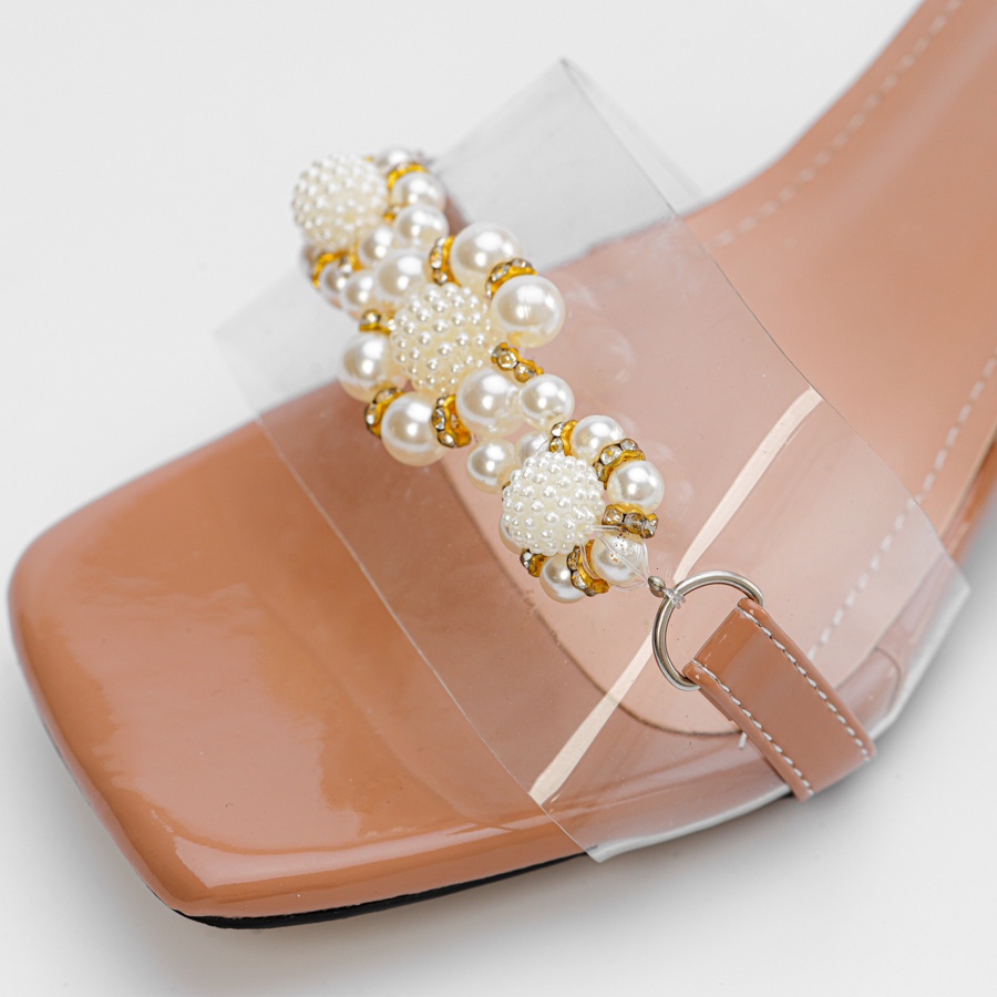 Guốc Cao Gót Đính Hoa Đá / Giày Dép Gót Mêca Vuông Cao 7cm Mẫu Mới 2022