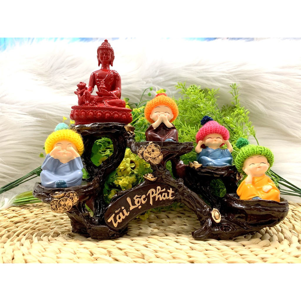 Full Set Tượng Phật Thích Ca + Đế Tượng Tài Lộc Phát + Chú Tiểu Nón Len