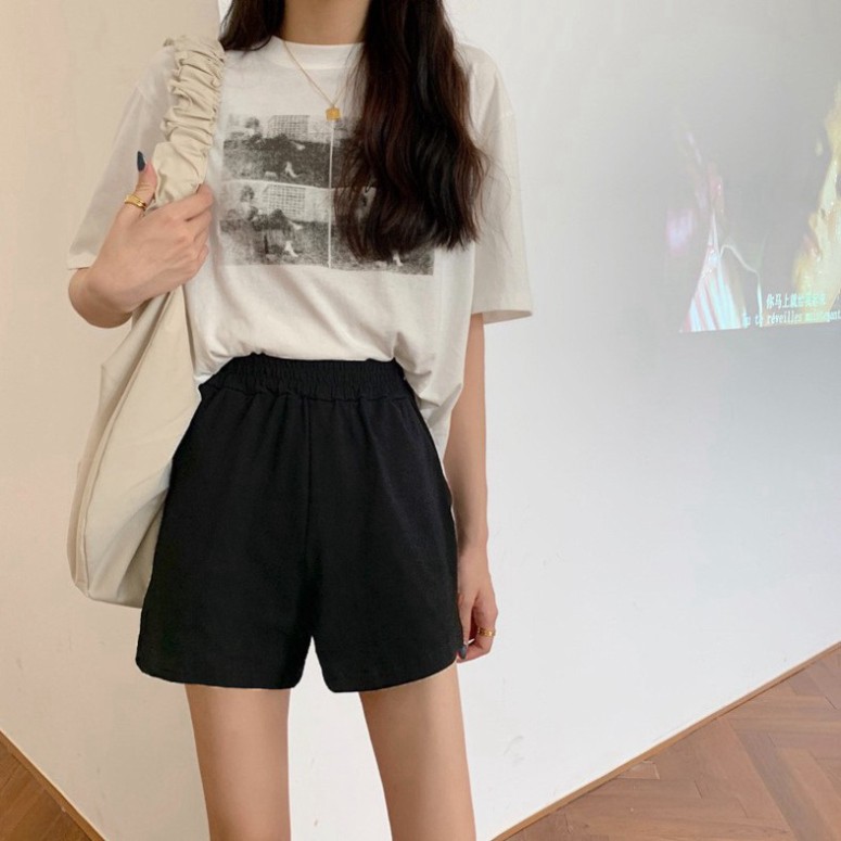 Quần short nữ lưng thun vải thun bigsize màu đen CRQ031