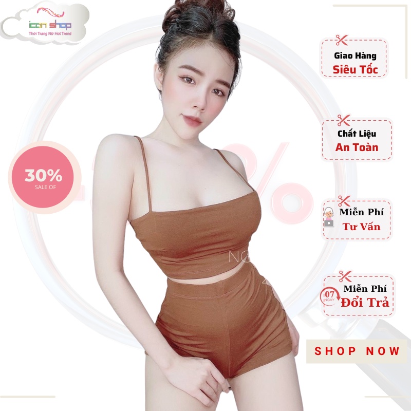 Ao 2 dây kèm quần đùi M035 dáng ôm ngắn tôn dáng chất liệu cotton onesize dưới 55kg kiểu dáng trẻ trung quyến rũ