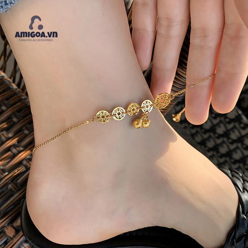 ✨✨Lắc Chân Bằng Thép Titan Mạ Vàng 18K Mặt Hình Đồng Xu Thời Trang