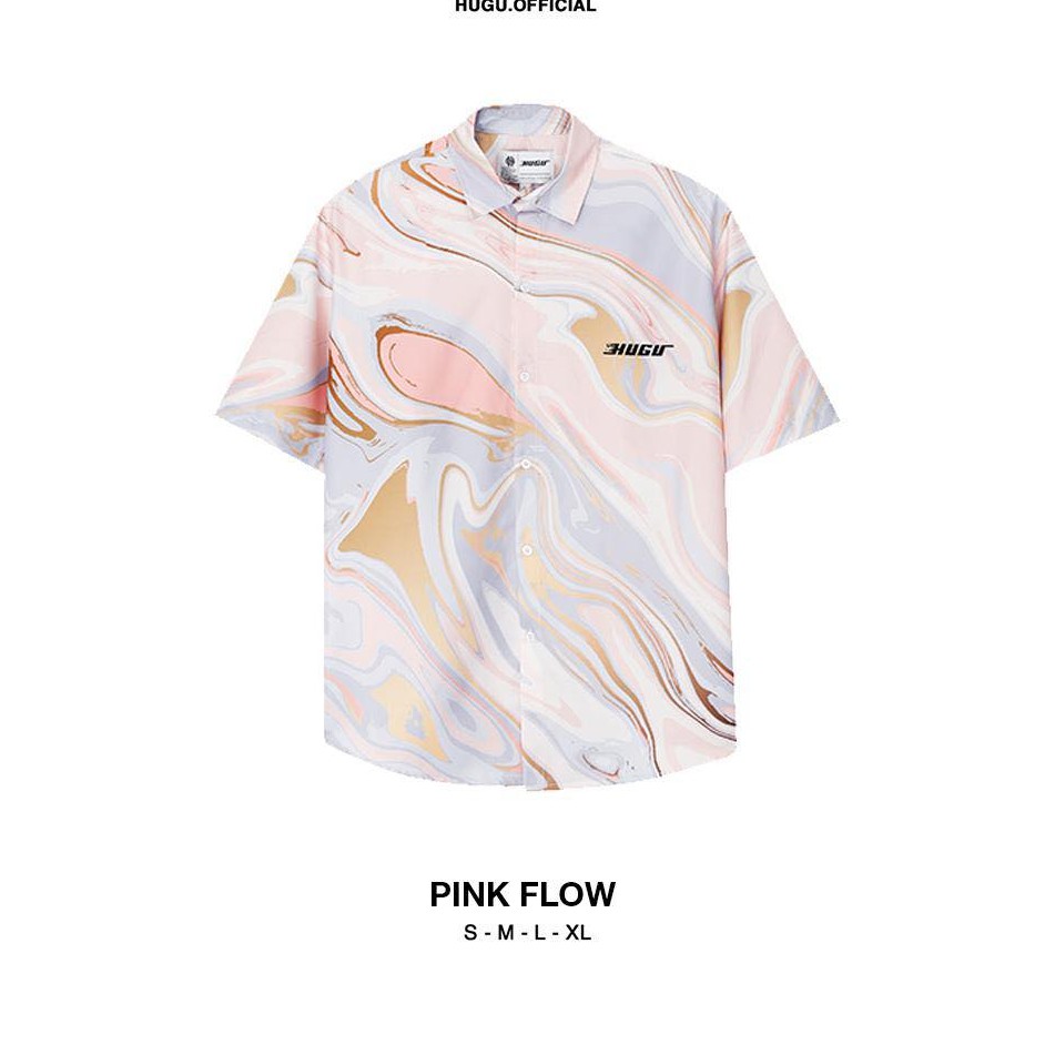 [CLIP THẬT] Áo sơ mi tay ngắn họa tiết PINK FLOW HUGU tay lỡ, FORM UNISEX | BigBuy360 - bigbuy360.vn