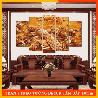 Khung Tranh Dán Tường Phòng Khách Chim Công 3D Đẹp in UV chống bay màu, Gỗ Nhựa cao cấp dày 3mm / Chống ẩm mốc