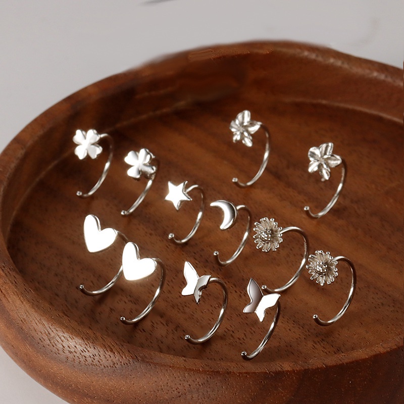 Khuyên Tai Dạng Móc Mạ Bạc 925 Hình Trái Tim Đơn Giản Thời Trang Cho Nữ