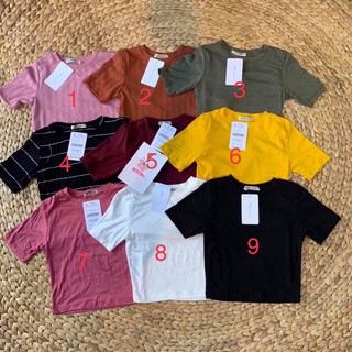 Áo thun Croptop cổ tròn tay ngắn