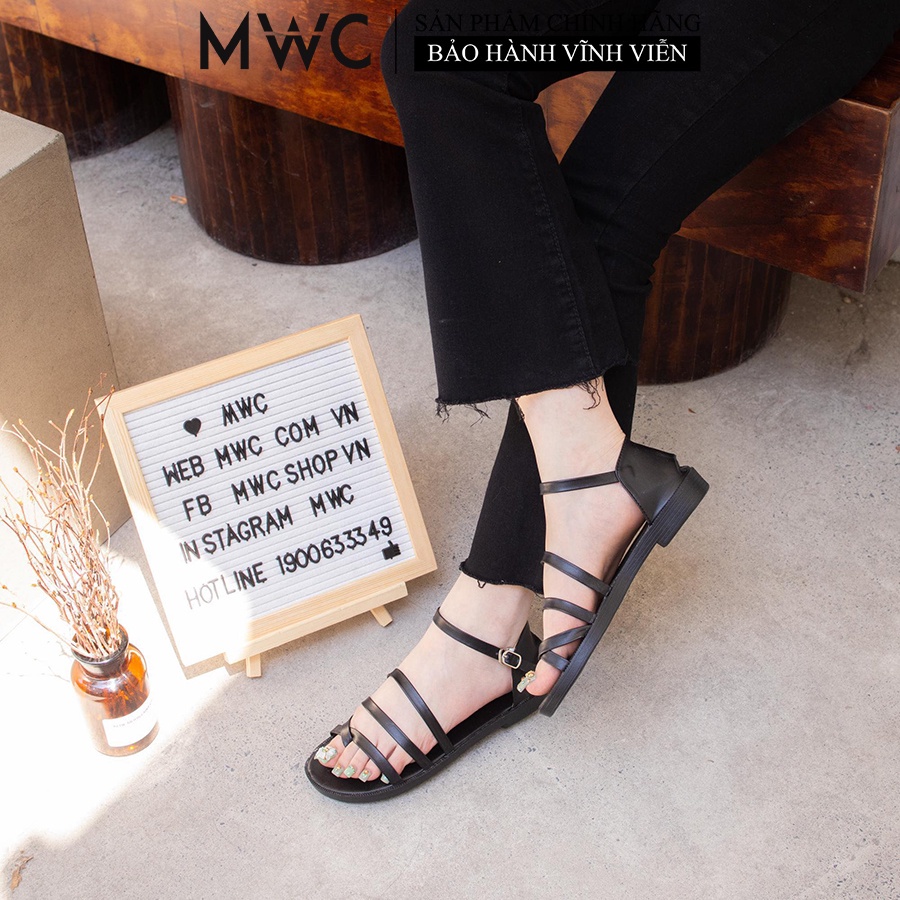 Giày Sandal Nữ MWC Đế Bệt Quai Dây Cá Tính Màu Đen Trắng Nâu XanhL NUSD- 2585