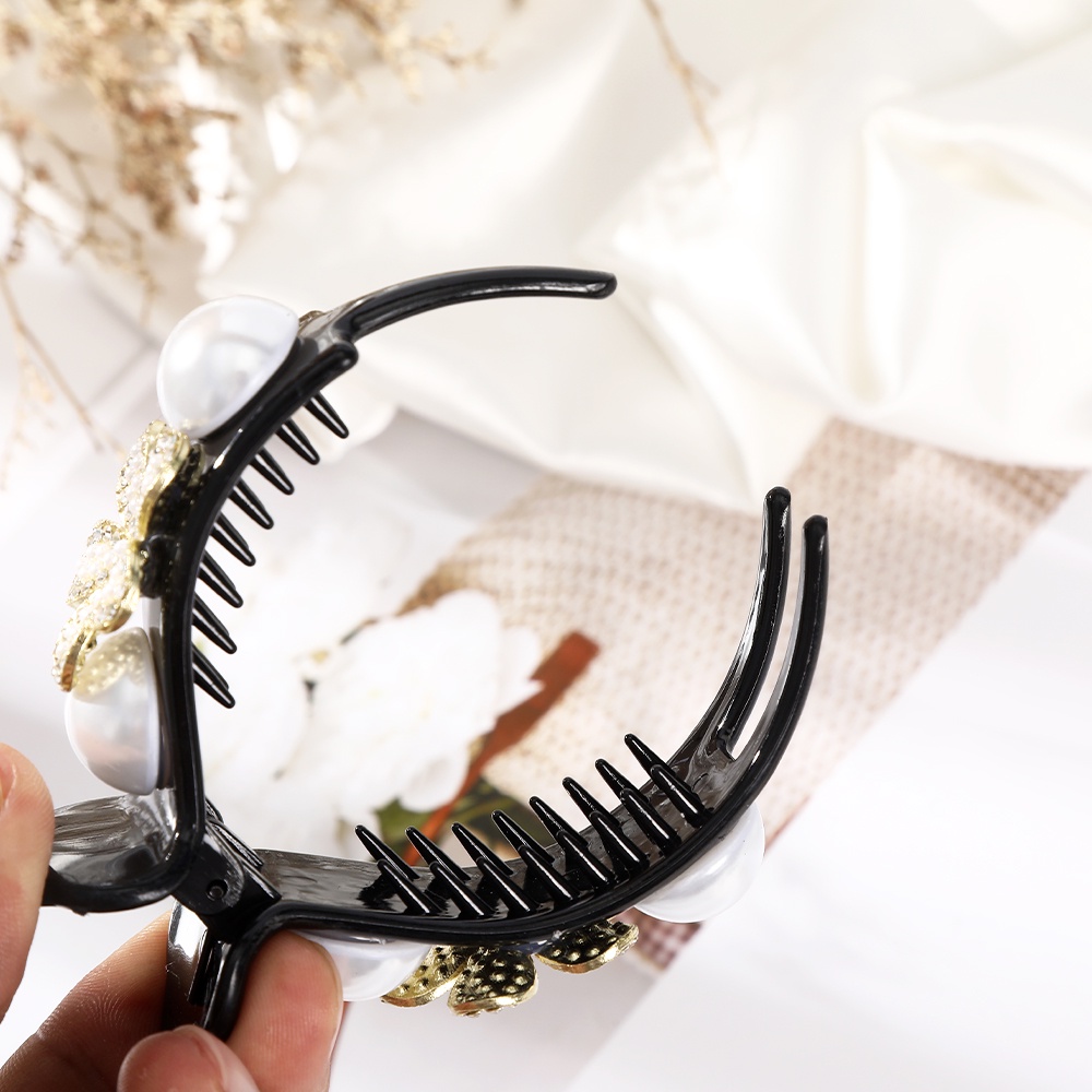 Kẹp tóc HAIMEIKANG hình bướm đính ngọc trai giả thời trang 7.5cm
