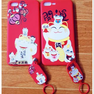 Ốp lưng iPhone 7 Plus ốp tết chó mèo thần tài có móc khóa xỏ ngón cao cấp