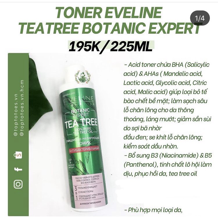 [Mã SKAMPUSH11 giảm 10% đơn 200k] Toner Eveline Tea Tree Botanic Expert làm sạch sâu, ngừa & giảm mụn, thâm