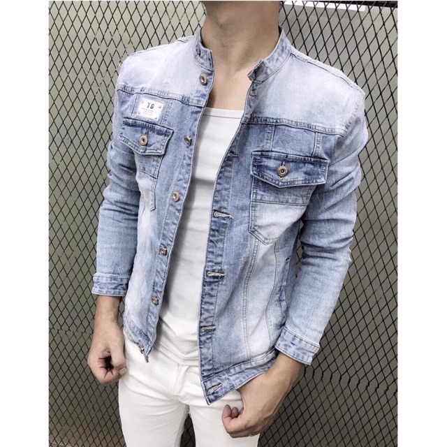 áo khoác jean nam cổ trụ cao cấp