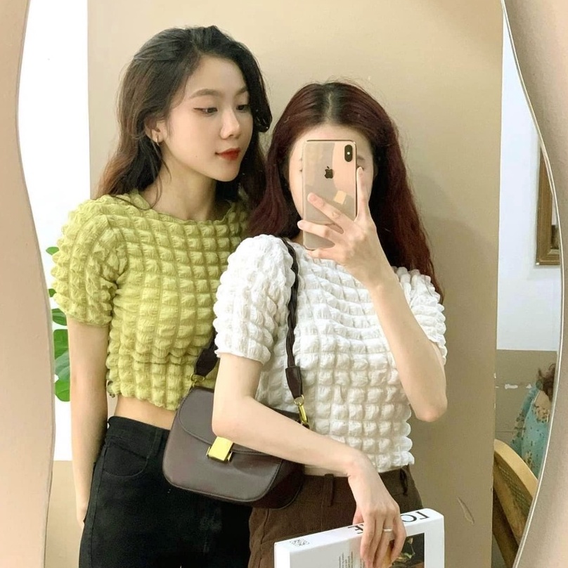 Áo thun nữ croptop xốp nhắn Cheapy freesize dáng lửng hở eo đen be xanh lá xanh cốm hàn quốc sexy C978