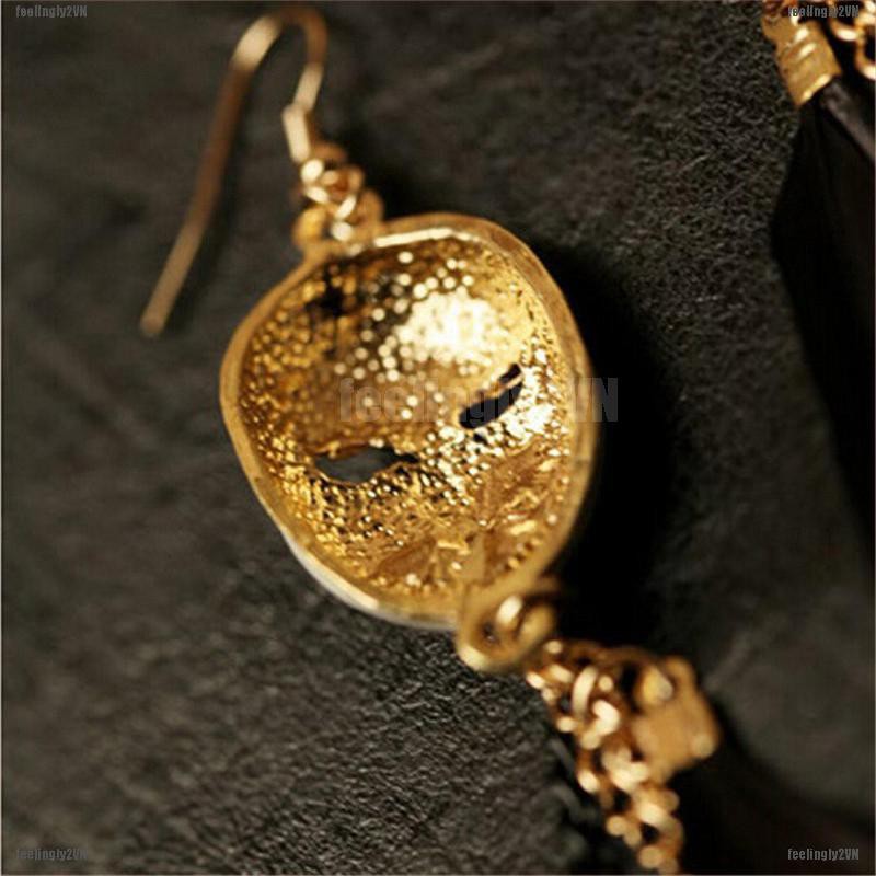 Khuyên Tai Kim Loại Hình Mặt Nạ Lông Vũ Cổ Điển