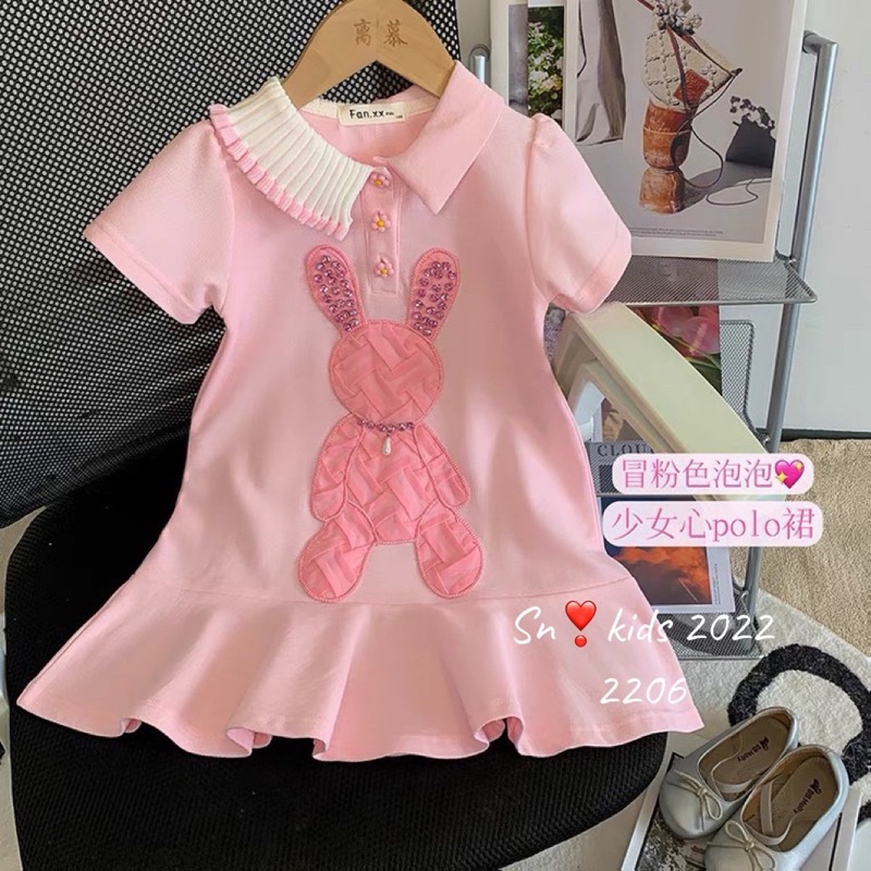Váy đầm thỏ hồng sn kids cho bé gái