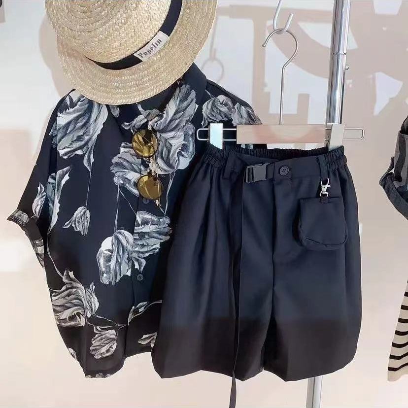 Set Áo Thun Ngắn Tay Và Quần Short Họa Tiết Hoa Thời Trang Cho Bé Trai