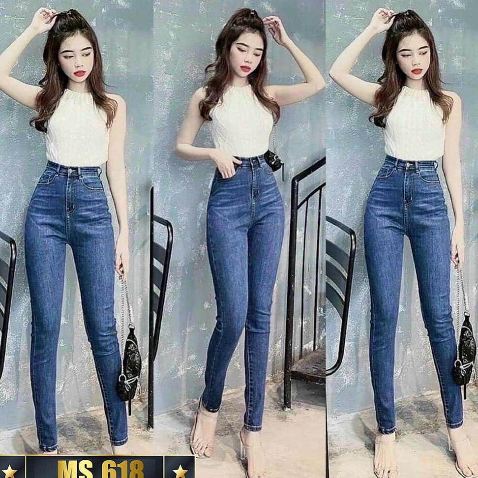 Quần jean nữ lưng cao 2 nút siêu xinh❤️A-T Fashion❤️ Quần bò cạp cao bigsize skinny jeans dáng ôm rách nhẹ-QJN5061