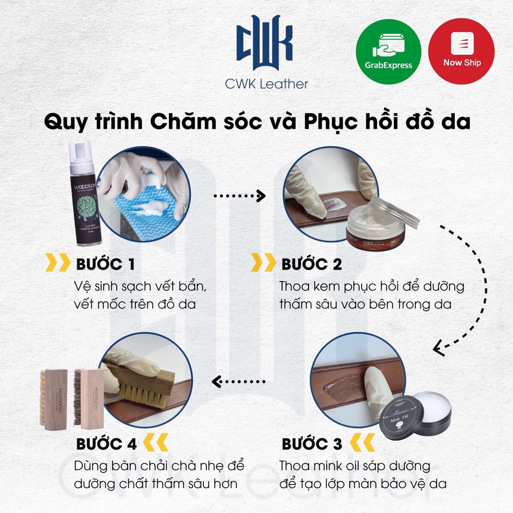 [Chính Hãng] Bộ vệ sinh phục hồi đồ da Woodson áo da, giày da, túi, ví da