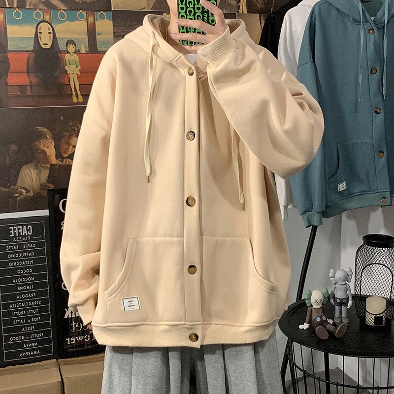 Áo Khoác Hoodie Cài Cúc Unisex Nam Nữ Chất Nỉ Bông Dày Dặn Form Rộng Oversize | WebRaoVat - webraovat.net.vn