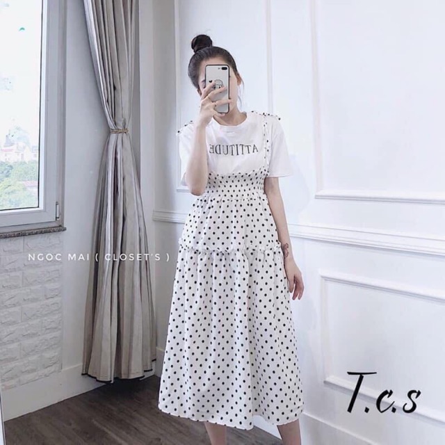Váy maxi chấm bi