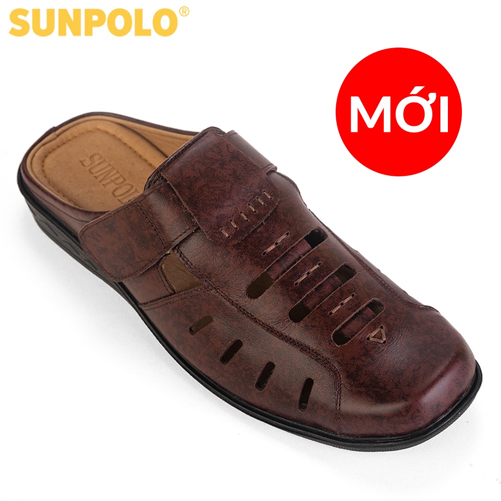 Giày Sục Sapo Nam Da Bò Cao Cấp SUNPOLO Nâu - SPO006