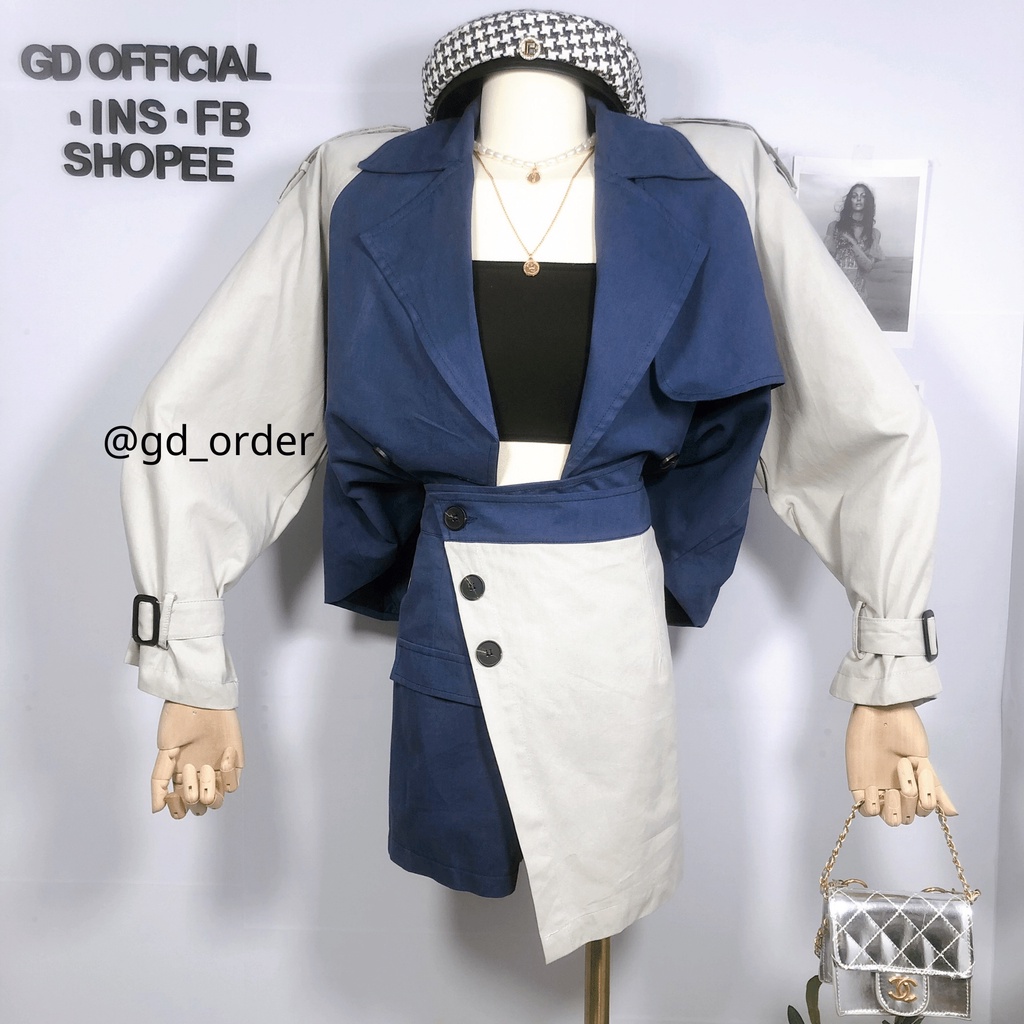 B75|Set bộ blazer âu nữ áo khoác kaki dài tay mangto, váy giả quần cạp lưng cao chữ A