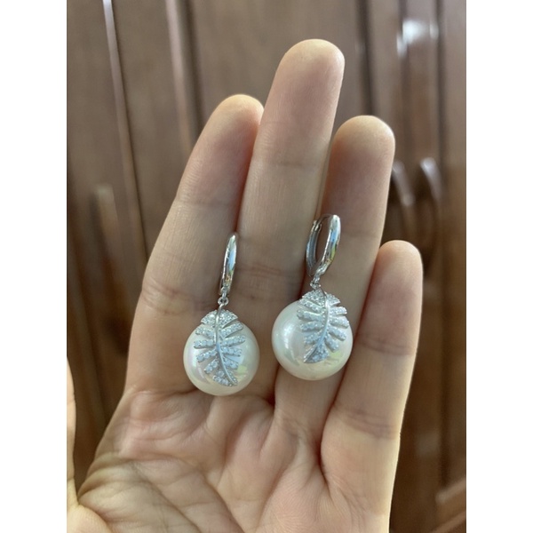 khuyên tai treo ngọc trai nhân tạo viên to nặng bóng đẹp bạc phủ vàng trắng cao cấp