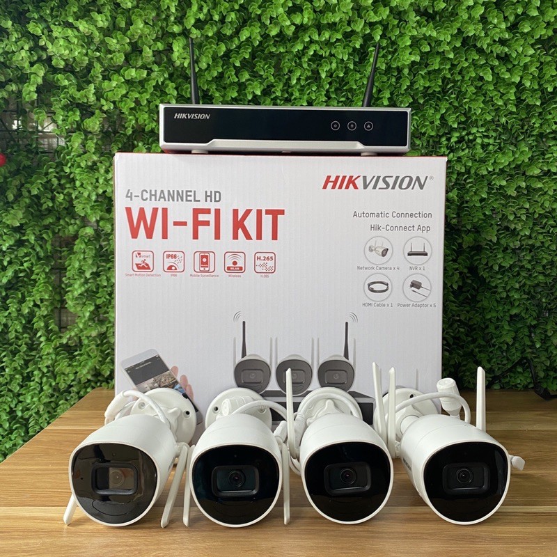 Bộ Kit 4 Camera IP WIFI Hikvision Không Dây Ngoài Trời 2MP Cắm là chạy.