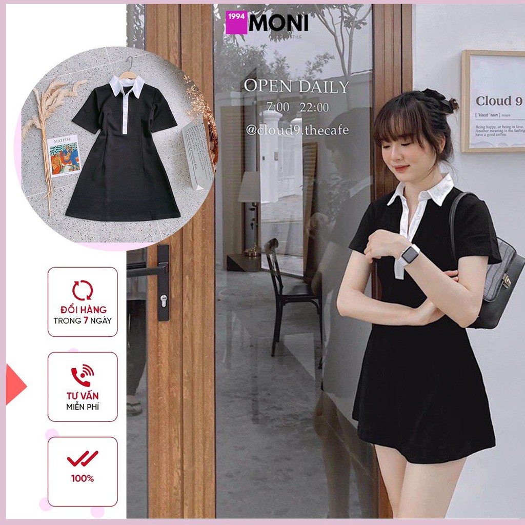 Đầm polo thun cổ sơ mi viền trắng màu đen D31 | BigBuy360 - bigbuy360.vn