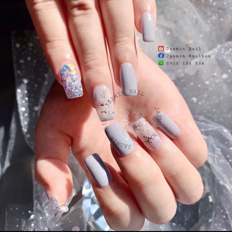 [Mã NHUQAD giảm 10% đơn 100k][NAIL BOX] Nailbox móng úp thiết kế sẵn mẫu xám nhũ loang vân đá