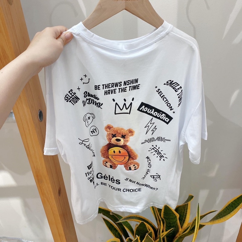 Áo phông bé trai bé gái cotton cao cấp THE HOUSE KIDS hoạ tiết hình gấu