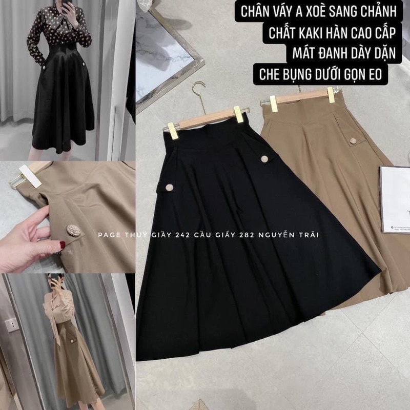 BÁN SỈ CHÂN VÁY XOÈ MIDI GEN BỤNG 2 MÀU ĐEN NÂU CHO NỮ | BigBuy360 - bigbuy360.vn