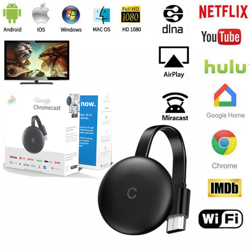 Bộ chuyển đổi màn hình, dữ liệu hình ảnh,video không dây kết nối HDMI 1080p, youtube nexflix chromecast TV 4k streaming device by Google