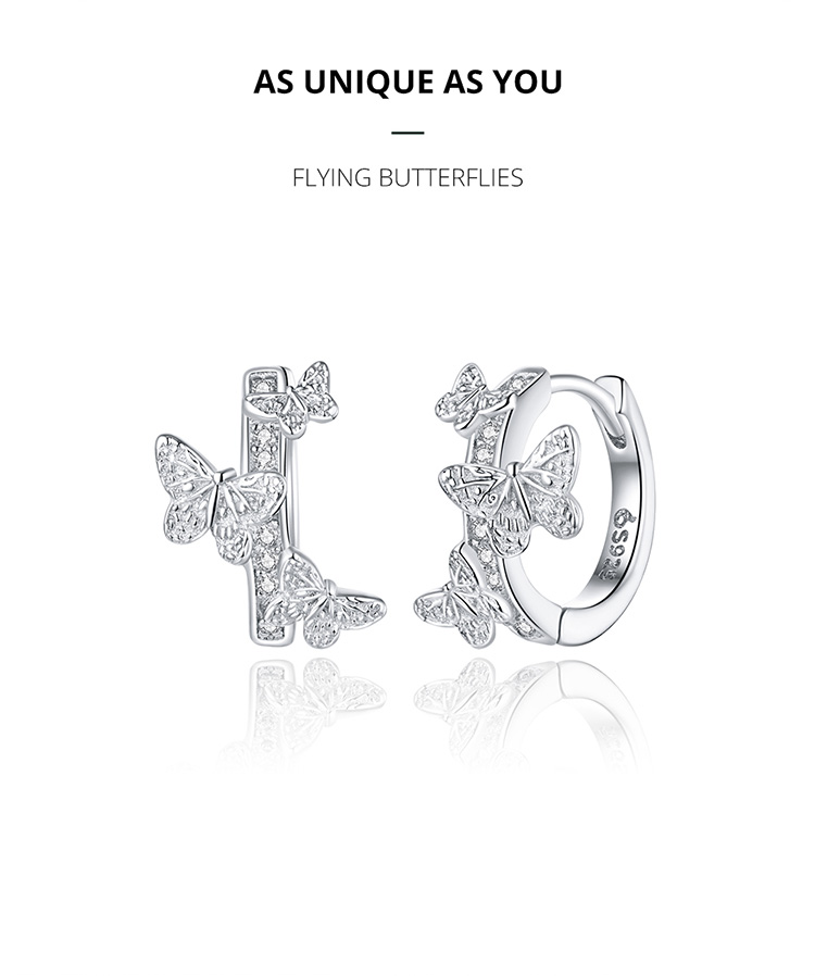 Khuyên Tai Nữ Bamoer BSE445 Bạc 925 Trang Trí Hình Bướm Đính Đá CZ Không Gây Dị Ứng