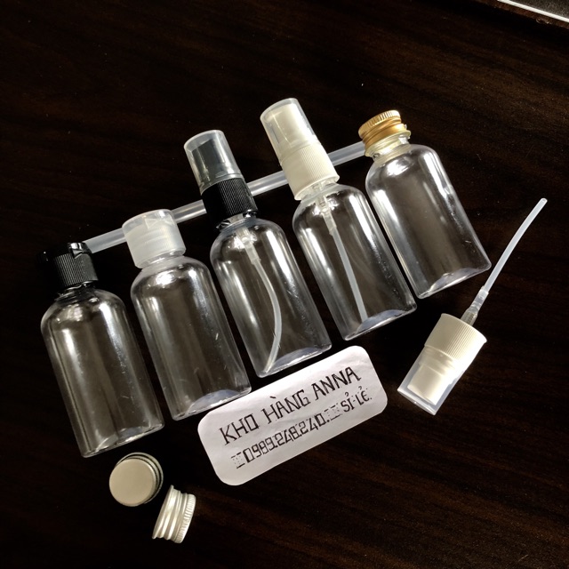 [ Chai Lọ Giá sỉ ]  200 chai 50ml nắp bật / xịt giọt / xịt sương / nắp nhôm -combo 200 chai pet nhựa trong suốt 50ml