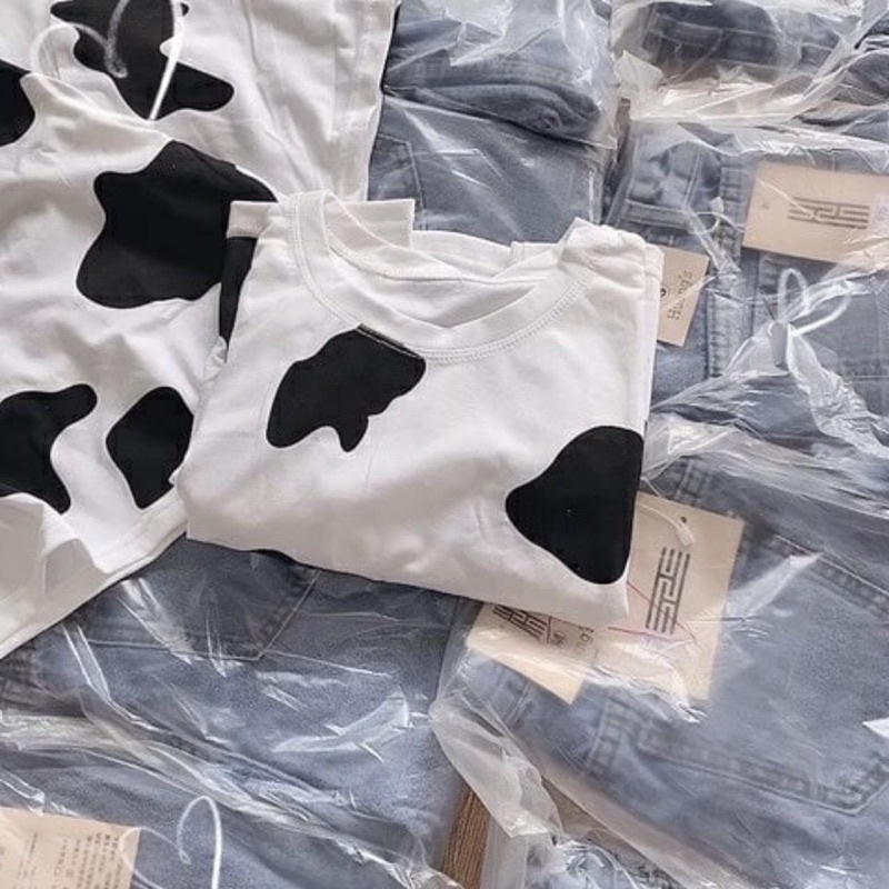 Áo thun croptop nữ bò sữa hot hit 2021, áo phông phong cách hàn quốc