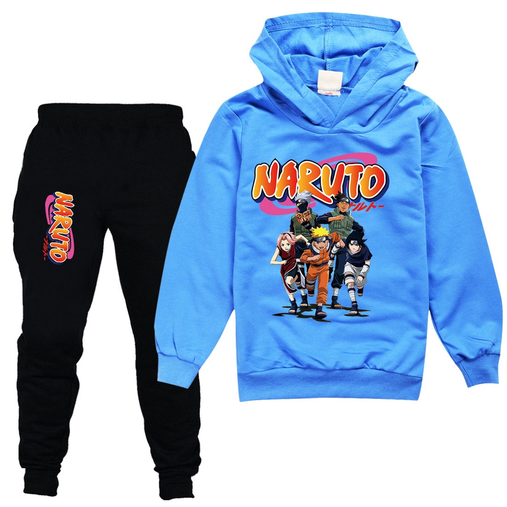 Bộ Áo Hoodie Dài Tay + Quần Dài In Họa Tiết Hoạt Hình Naruto Cho Bé Trai / Gái