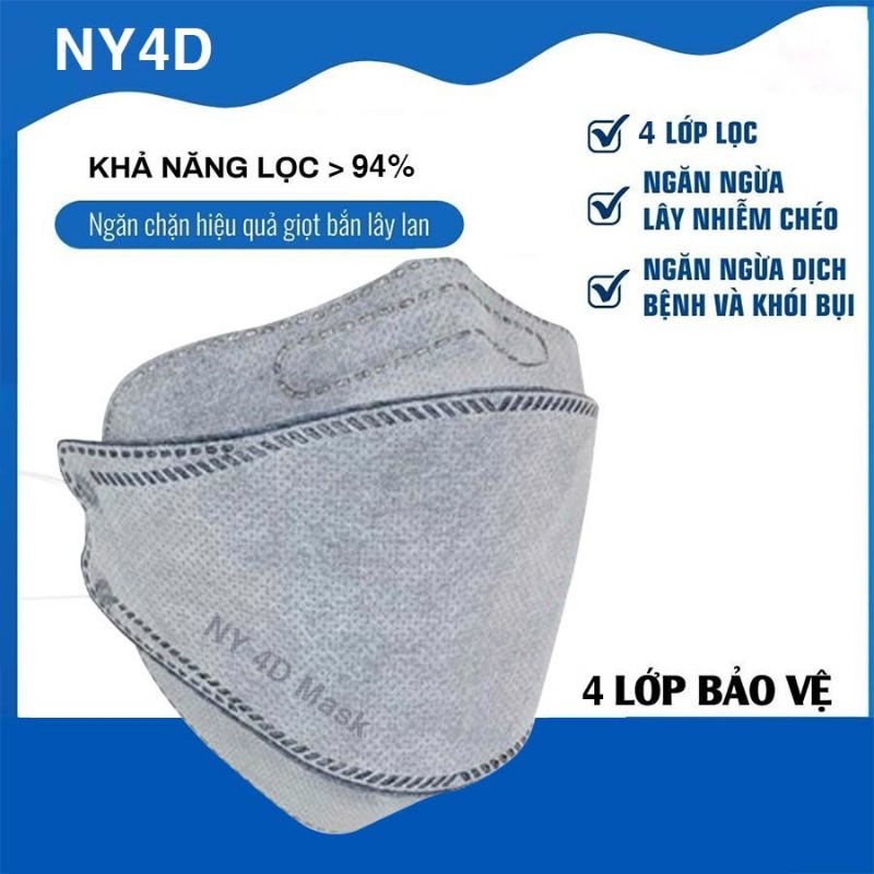 Khẩu trang kf94 màu xám kháng khuẩn, lọc bụi , dễ thở