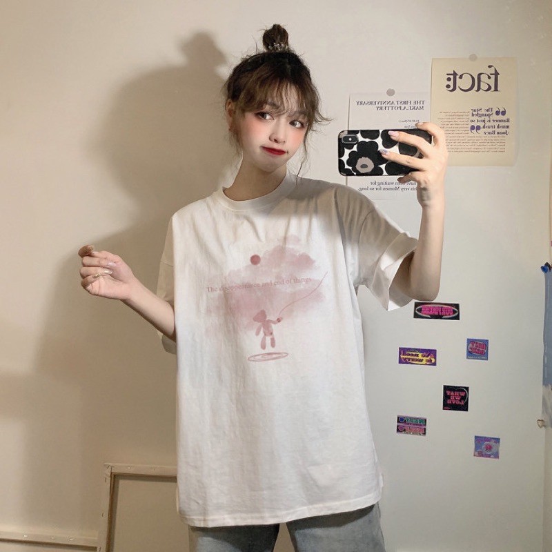 [ Ảnh thật + video] Áo thun tay lỡ, áo phông freesize oversize hình gấu unisex hai màu đen, trắng | BigBuy360 - bigbuy360.vn