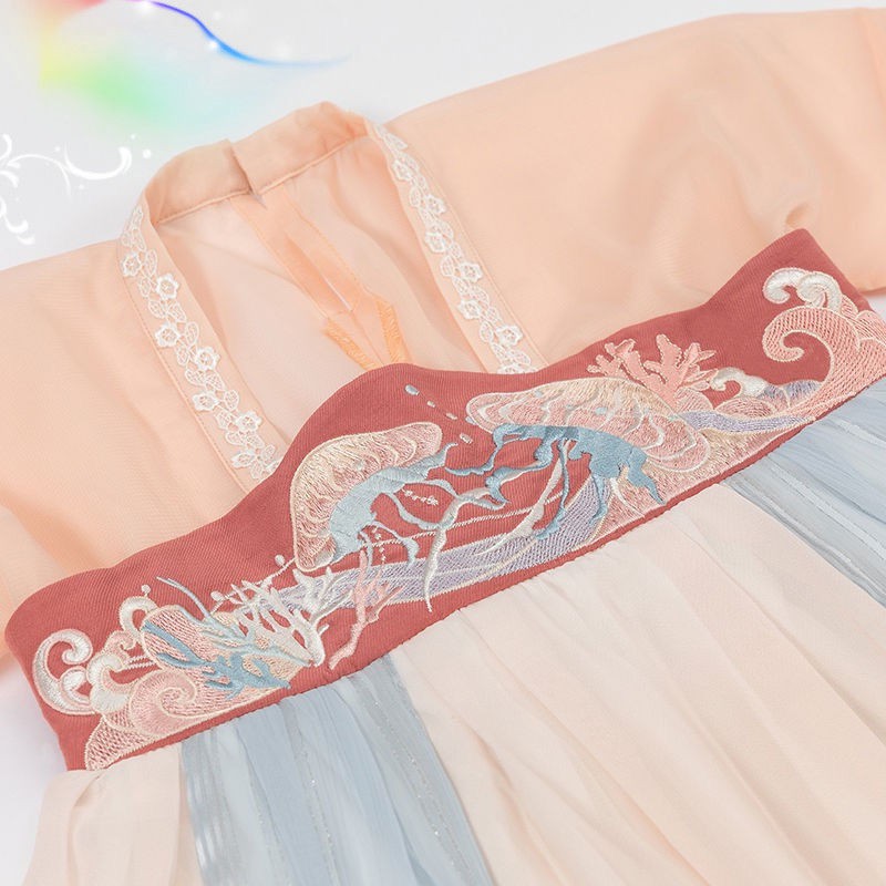 váy dàiváy trẻ em✽▫Quần áo nữ Hanfu cải tiến ban đầu, gương nhỏ đi biển, đầm voan ngực, các mẫu dành cho trẻ em p