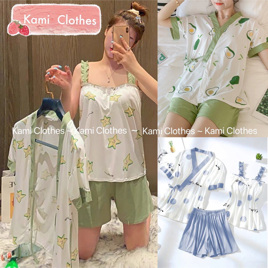 Bộ ngủ KIMONO, set ngủ 3 chi tiết pijama ngắn tay nhiều hình - KAMI Clothes | BigBuy360 - bigbuy360.vn