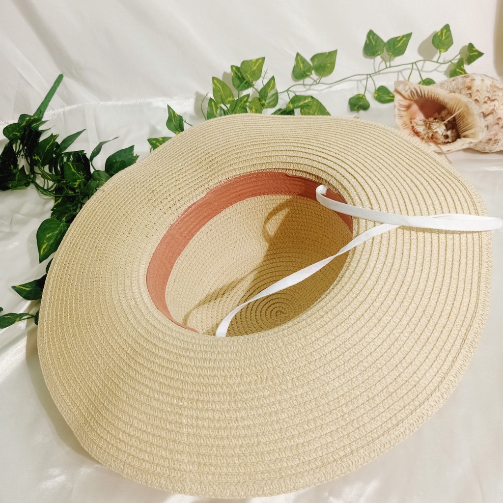 Nón cói/mũ cói nữ đi biển vành rộng phối hoa bản to rực rỡ sang chảnh hình chụp thật-vành rộng hoa to