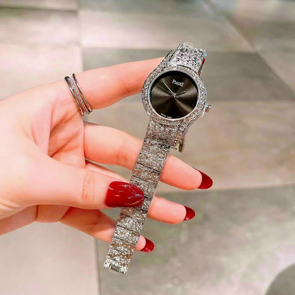 Đồng hồ piaget nữ mặt tròn xà cừ viền đính đá sang trọng quý phái - Bảo Hành 12 tháng