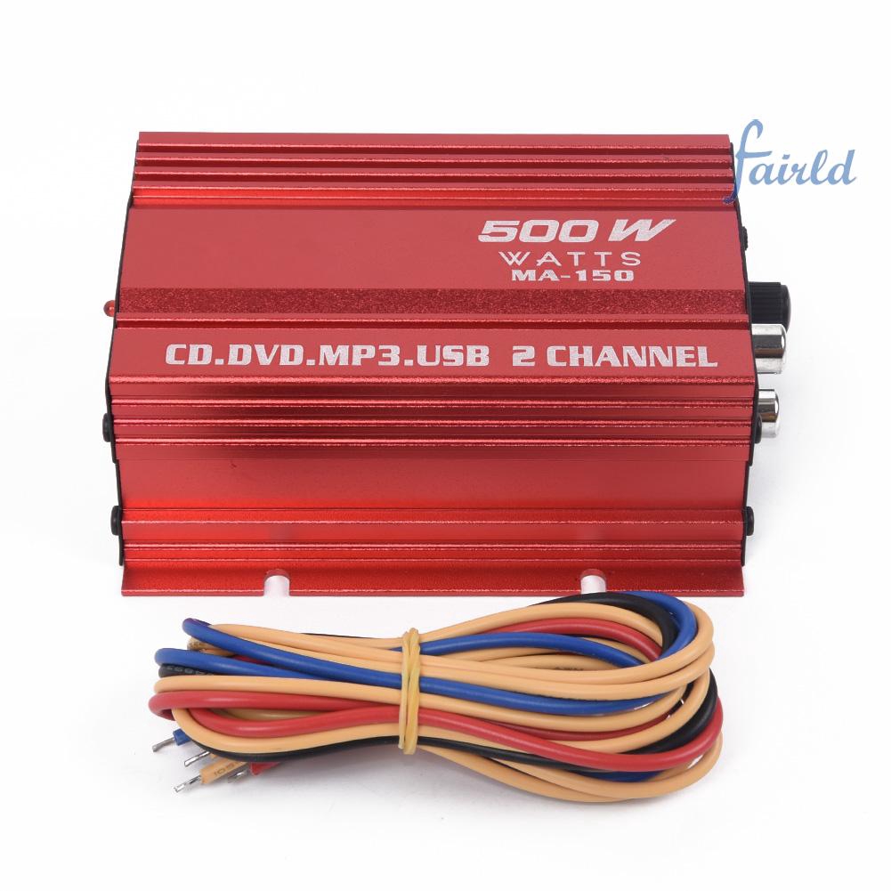 High Quality Subwoofer Red Car 12V 500W 2 Channels Audio Amp Mp3 20Hz~20KHz Amplifier Aluminum Alloy Audio Amplifier