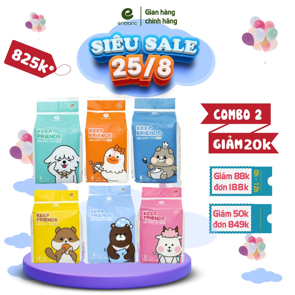 Combo 4 Tã bỉm quần ENBLANC KEEP FRIENDS Nội Địa Hàn Size L26/XL22/XXL18 siêu thấm hút, thoáng mát