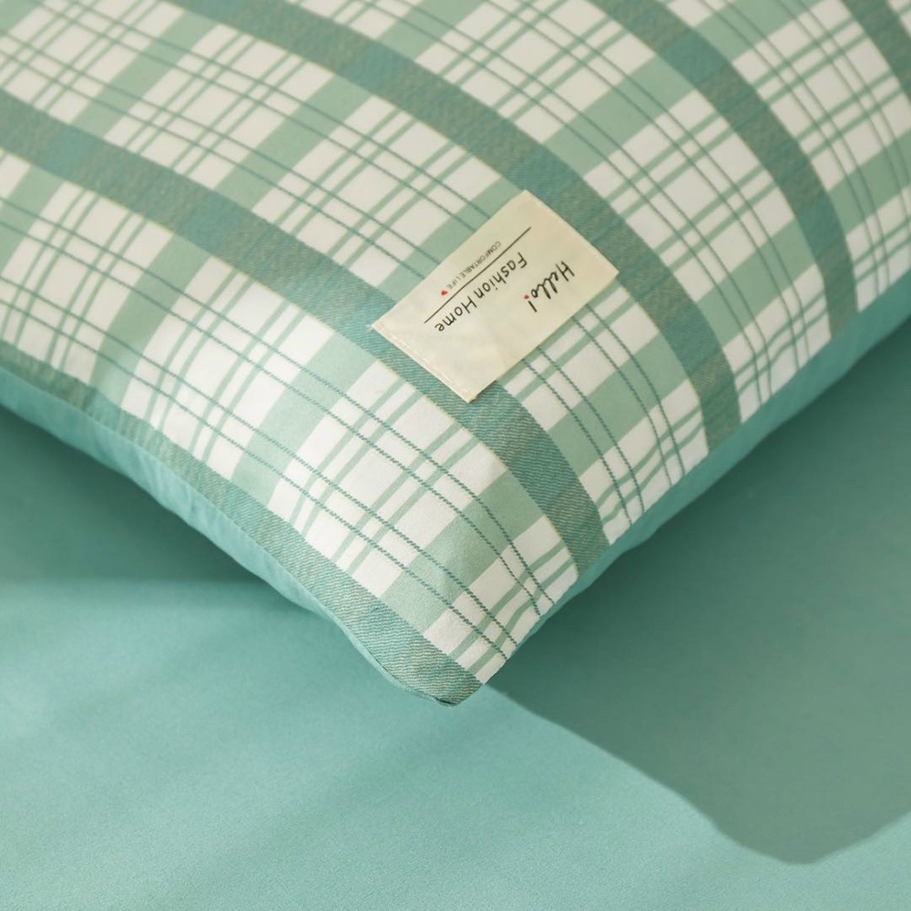Bộ chăn ga gối Chần Bông Cotton TC REE Bedding caro xanh mint đủ size giường nệm CTC114