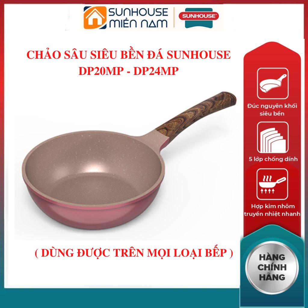Chảo sâu chống dính Dura pro DP20MP DP24MP SUNHOUSE 20cm 24cm chất liệu nhôm đúc nguyên khối đáy từ 