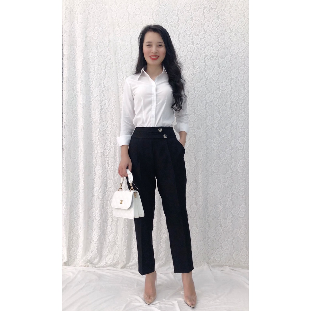 Quân tây công sở S&amp;M đình nẹp và nút trước GR209