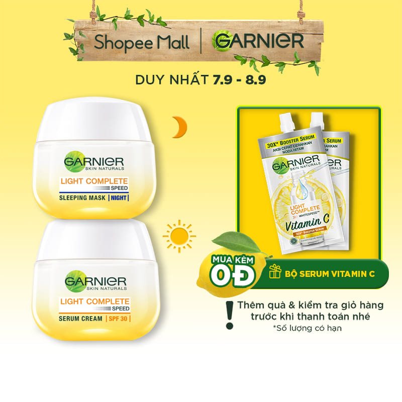 [Mã FMCGMALL - 8% đơn 250K] Bộ kem dưỡng da ngày đêm làm sáng da Garnier Light Complete Vitamin C Serum Cream 50ml
