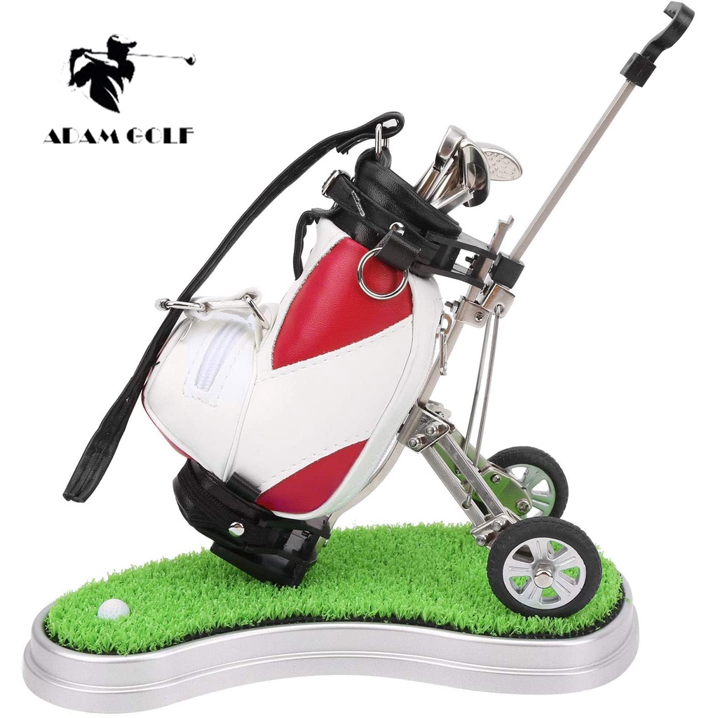 New 2022 - Bộ quà tặng gồm hộp đựng bút hình túi đánh golf + 3 cây bút hình gậy đánh golf + đế kiểu thảm cỏ độc đáo