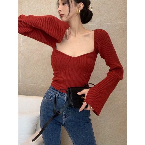 ÁO LEN NỮ CỔ VUÔNG DÀI TAY ULZZANG