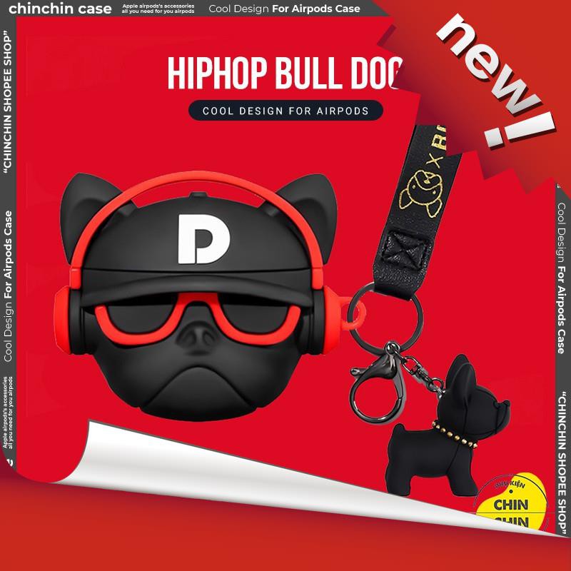 ( Mới ) Combo Case Airpods 1 2 Pro Chó Bull Hip Hop Silicone Dẻo Kèm Móc Khóa Chó Bull Nhũ Vàng Cực Chất - Chinchin Case
